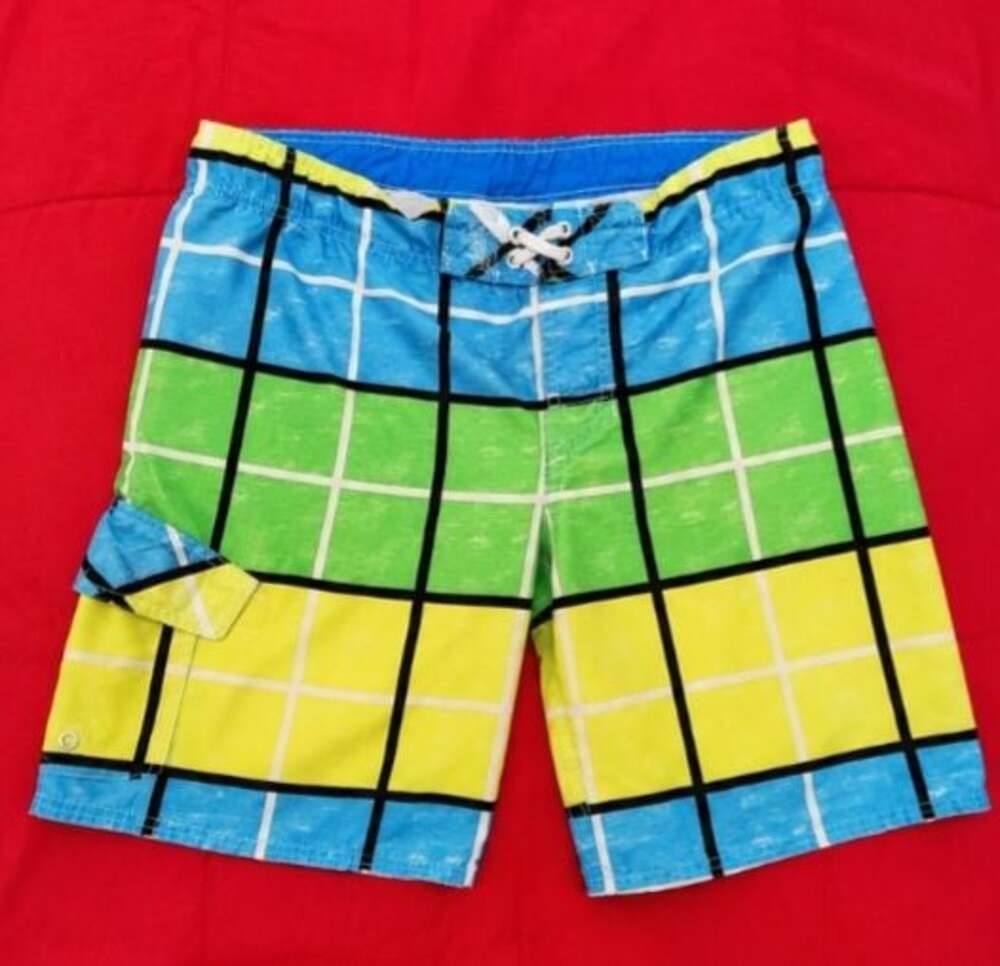 Cherokee Men's Color Block Plaid Swim Trunks Board Shorts Size Large